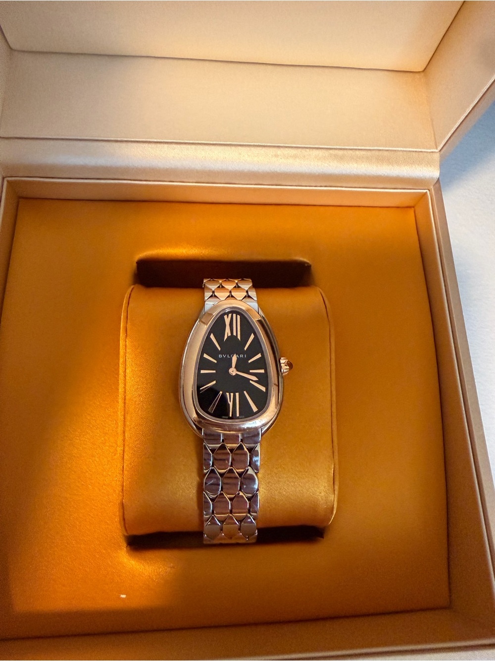 Bulgari Serpenti Steel Watch with Black Dial